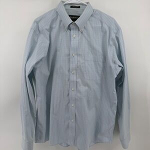 Eddie Bauer Mens Large Relaxed Fit Plaid Button Down Shirt Blue Yellow Cotton